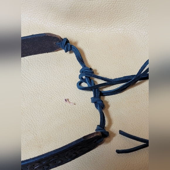 Bohemian Native Gothic Vibe Tooled Leather Choker Necklace Upcycled - Picture 8 of 11